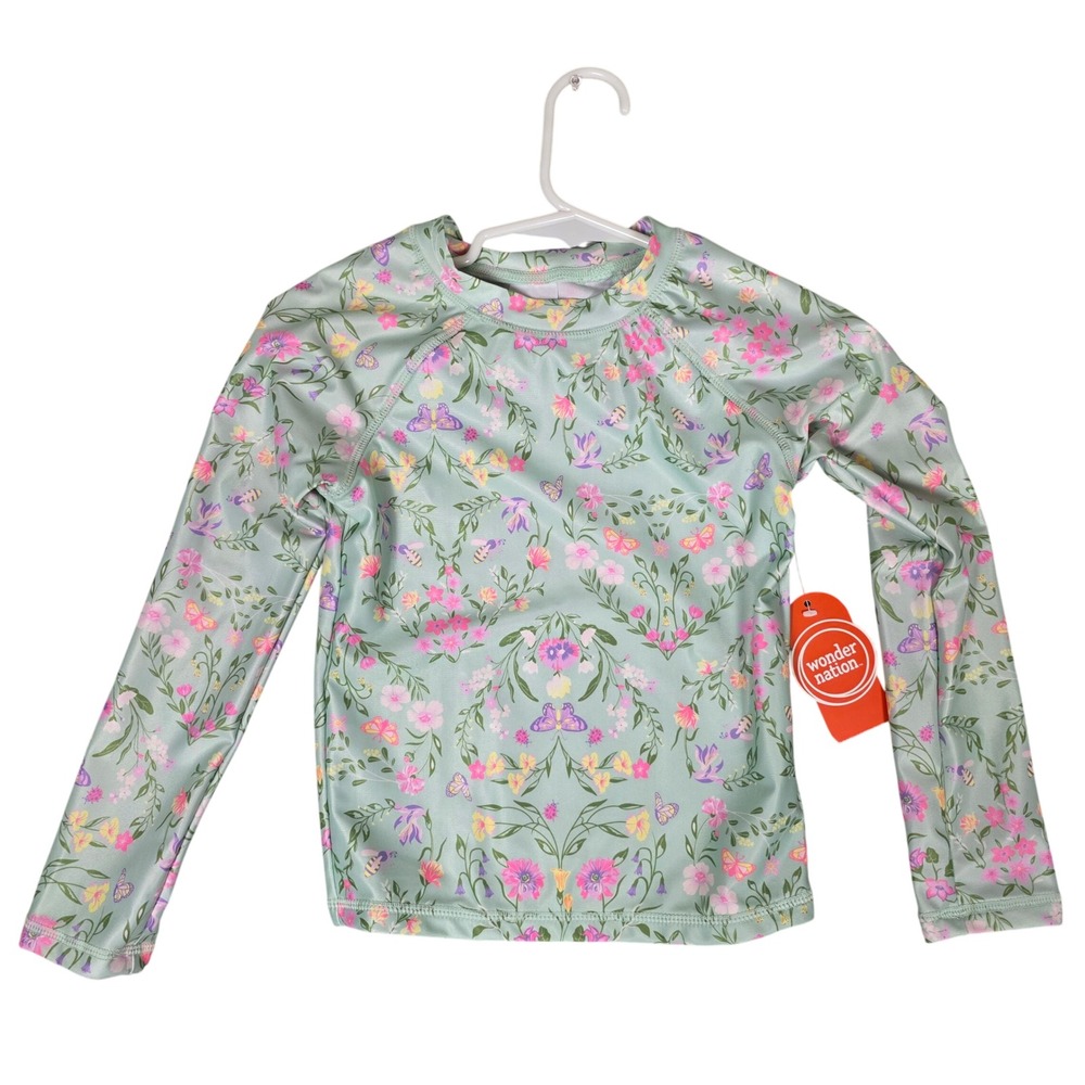 Wonder Nation UPF 50+ Long Sleeve Rash Guard Sea Glass‎ Kids Size S